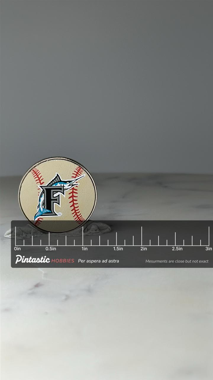 Limited Edition Florida Marlins Baseball Pin 58 of 300: Enamel Logo - MLB Sports Accessory with ruler overlay for size refere
