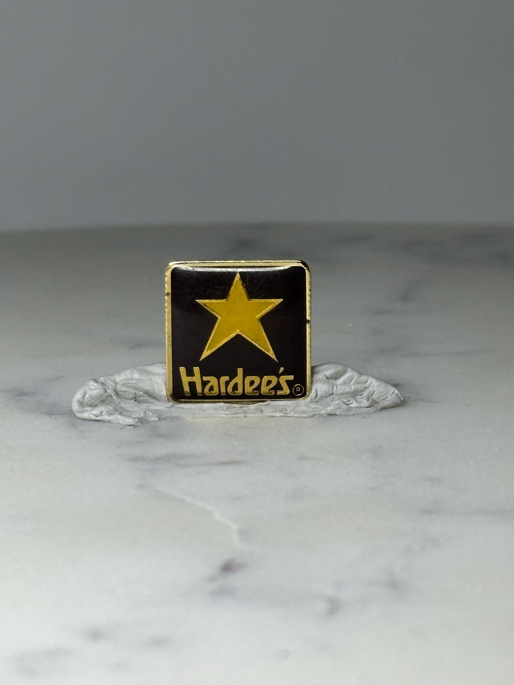 Vintage Hardees Star Logo Lapel Pin: Black & Gold Enamel - Fast Food