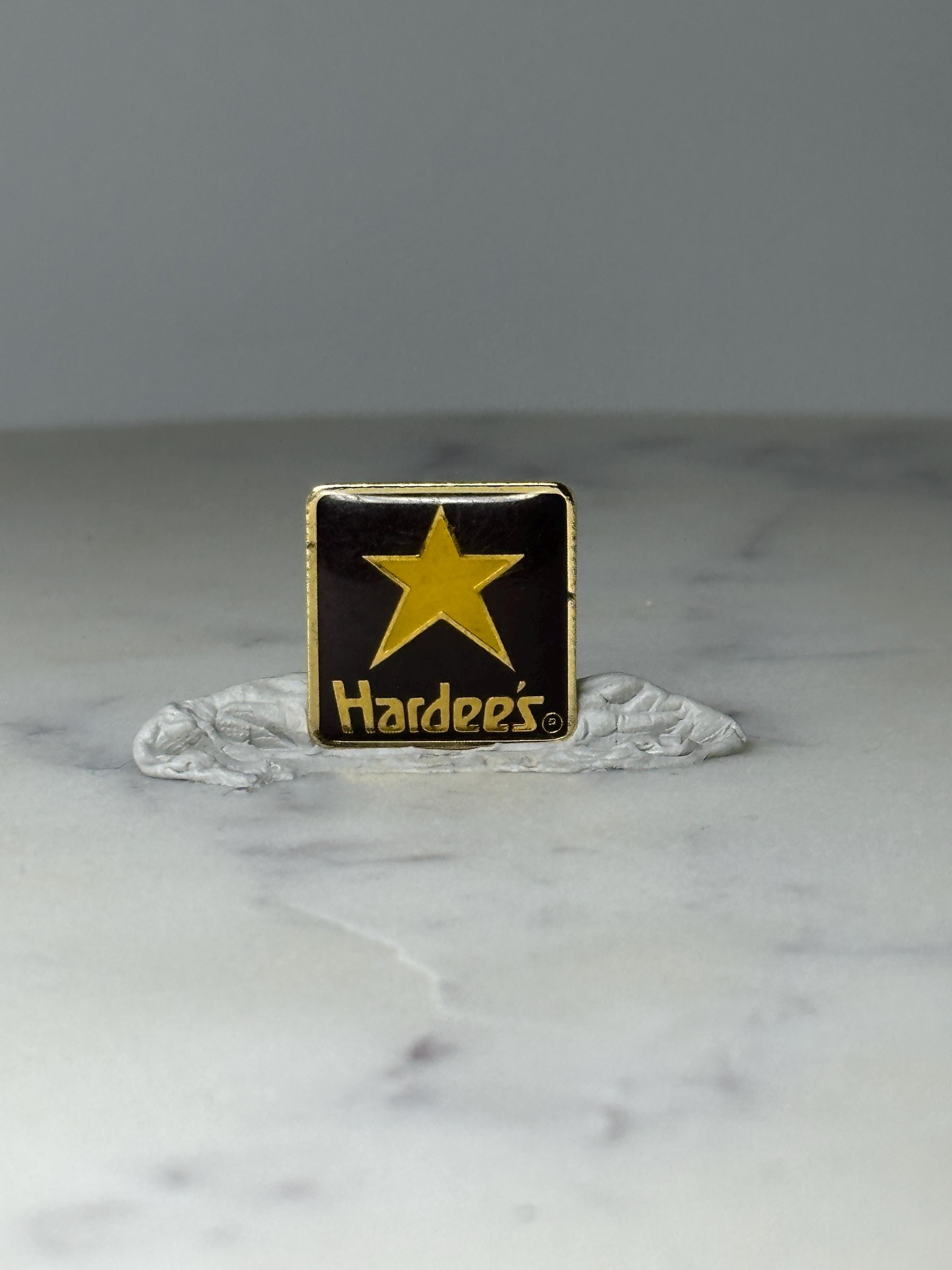 Vintage Hardees Star Logo Lapel Pin: Black & Gold Enamel - Fast Food