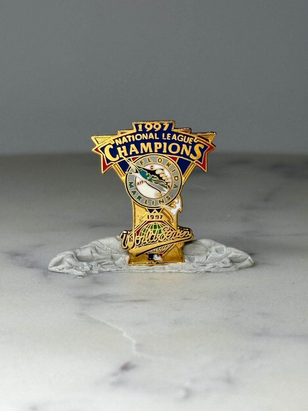 Vintage Florida Marlins Hat Pin: Gold Tone Enamel - 1997 Champs