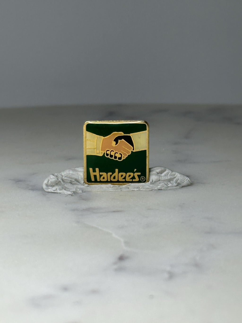 Vintage Hardees Handshake Logo Enamel Pin: Green Gold - 1990s Accessory