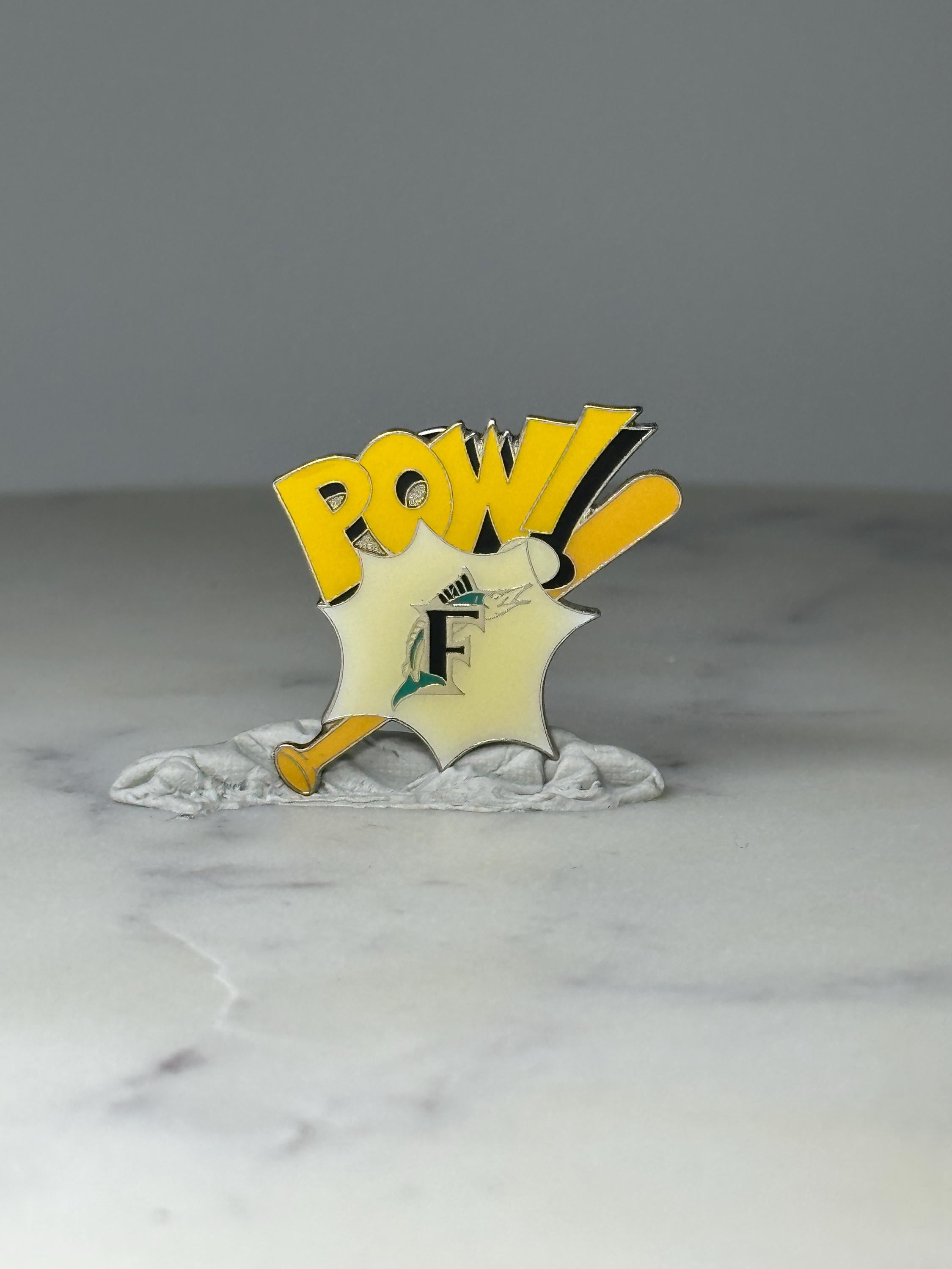 Vintage Florida Marlins POW! Comic Style Pin: Yellow Enamel - 1990s Sports Accessory