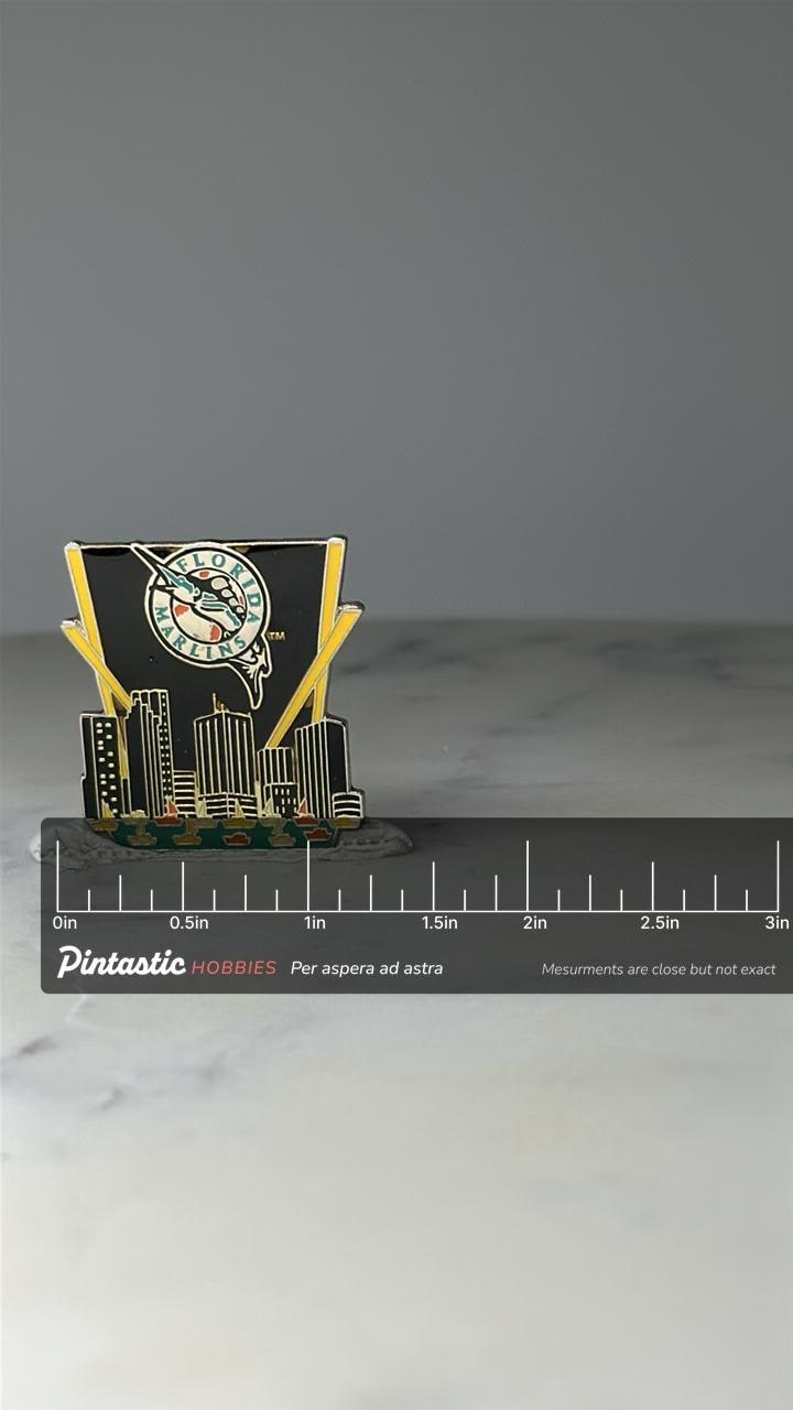 Vintage Limited Edition Florida Marlins Enamel Pin 29 of 250: Black Gold - 1990s MLB Accessory with ruler overlay for size re