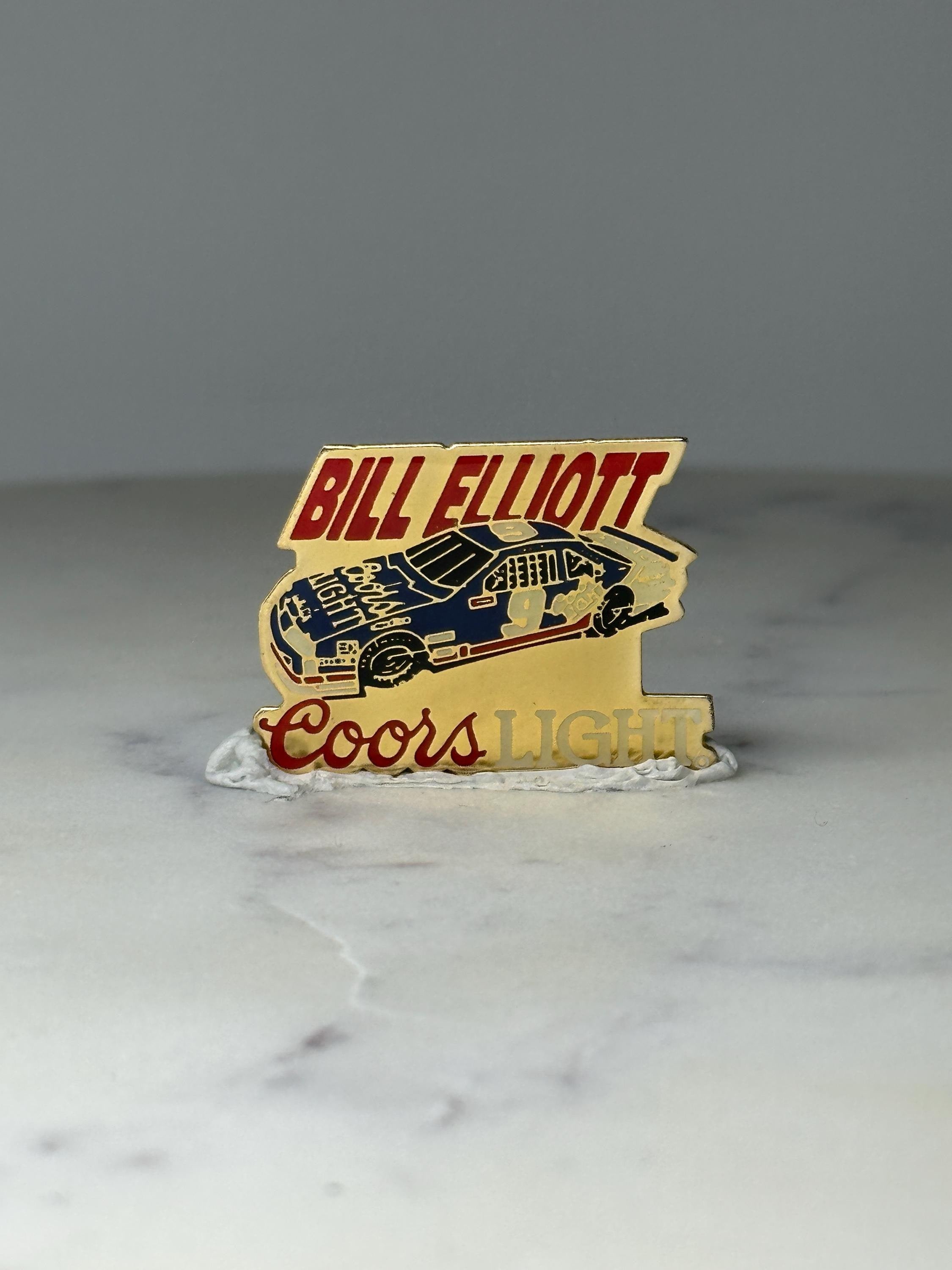 Vintage Bill Elliott NASCAR Pin: Gold Tone Enamel - 90s Racing Accessory