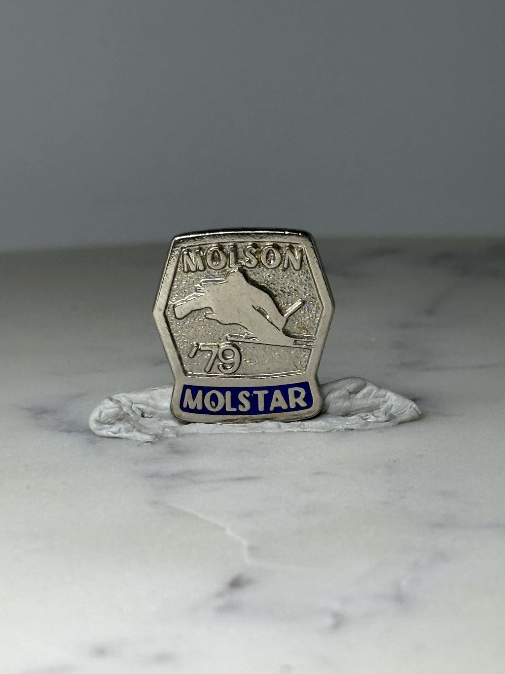 Vintage Molson 79 Molstar Beer Skiing Lapel Pin: Silver Tone - 1970s Brewery Promo Accessory