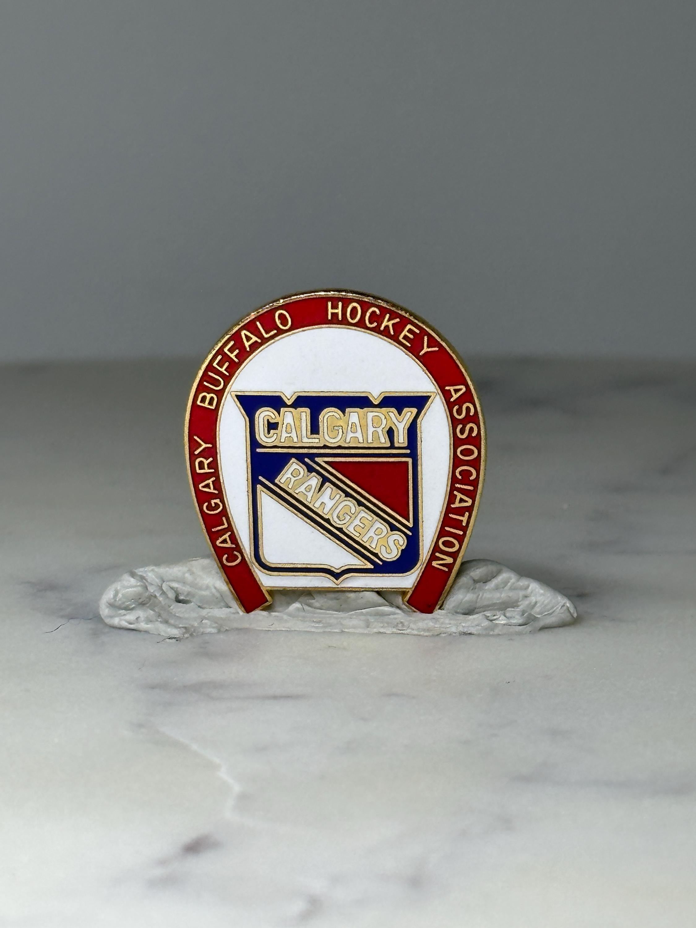 Vintage Calgary Rangers Hockey Pin: Red White Blue Enamel - 1980s Sports Accessory