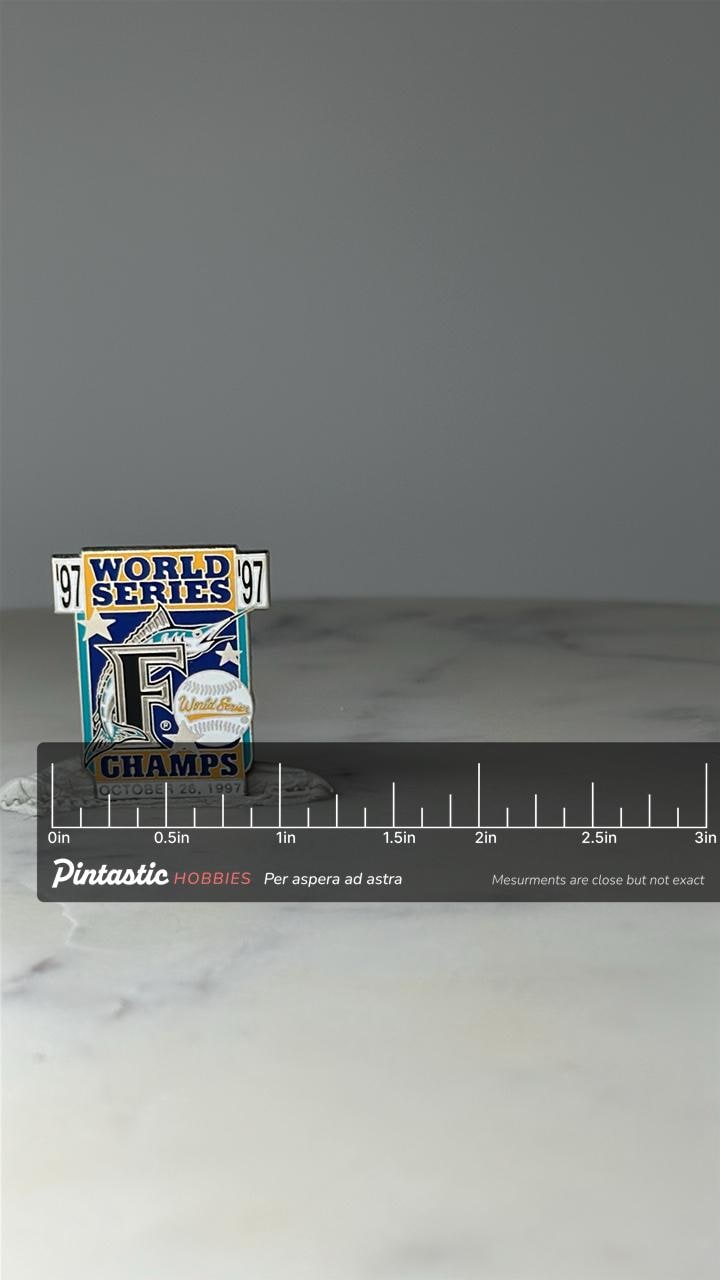 Vintage Limited Edition Florida Marlins World Series Pin 84 of 1000: Color Enamel - 1997 Champs Accessory with ruler overlay 