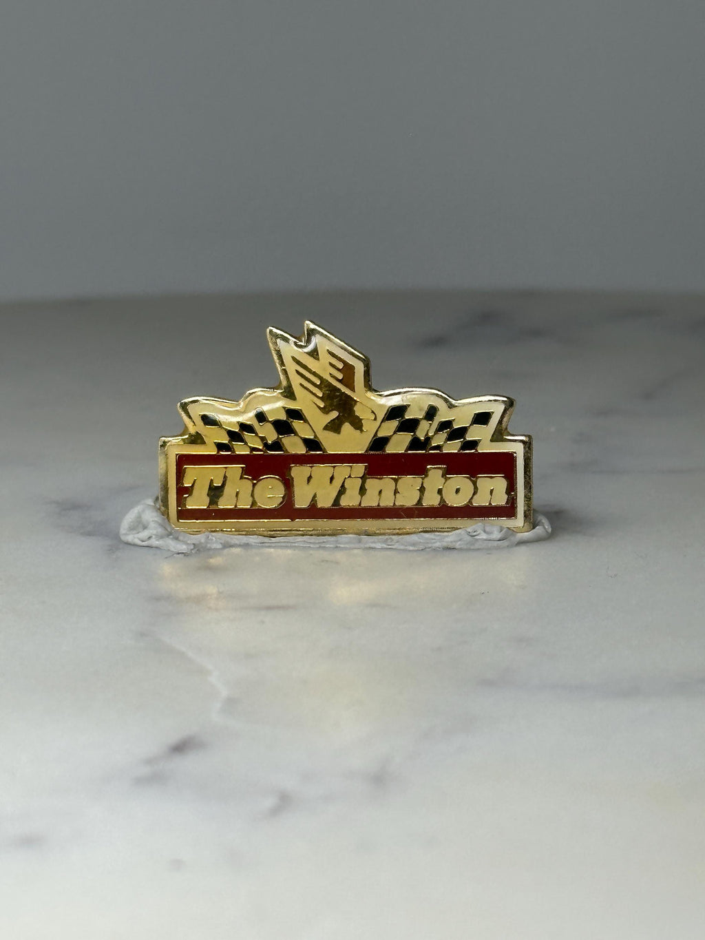 Vintage The Winston Racing Pin: Gold Tone Enamel - NASCAR Era Accessory