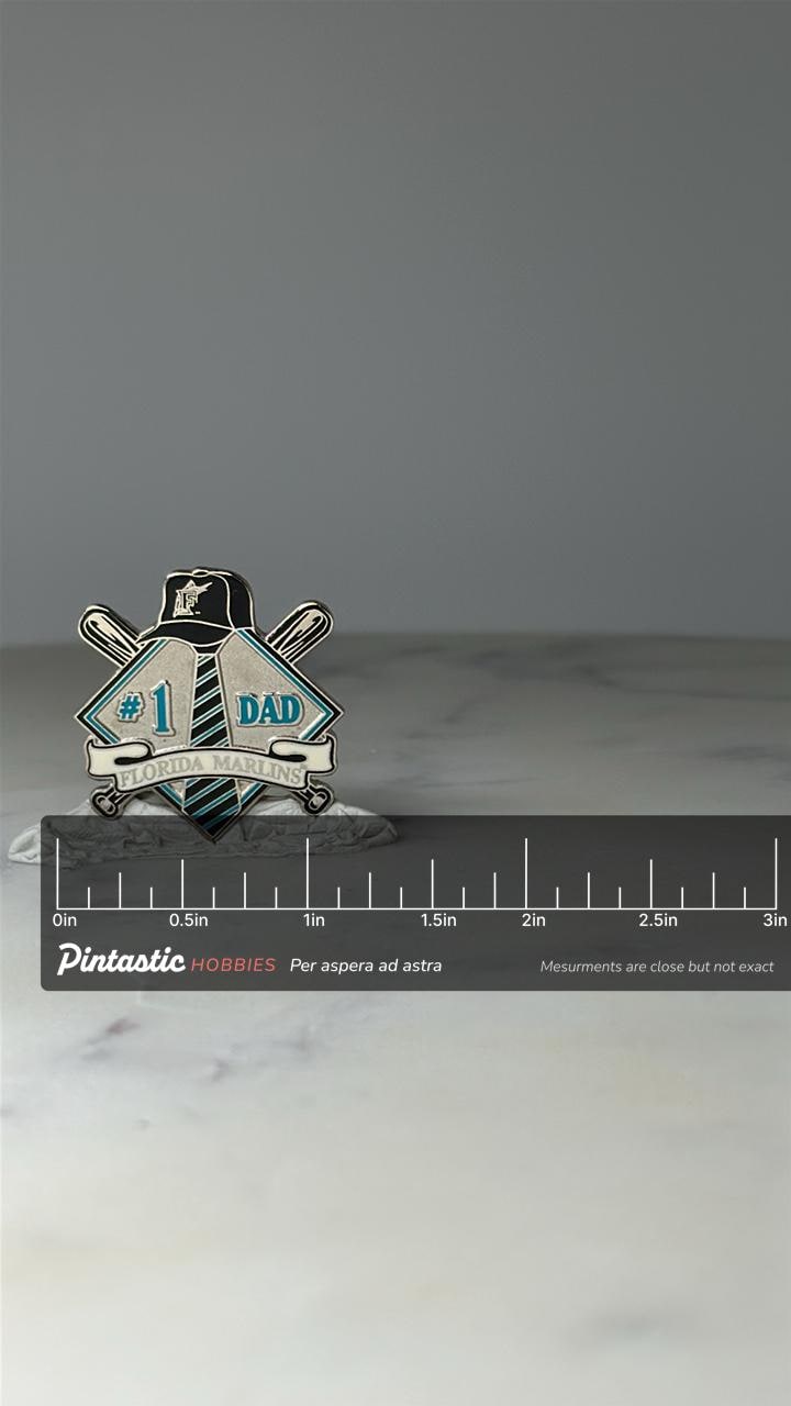 Limited Edition Florida Marlins #1 Dad Hat Pin 73 of 100: Silver Enamel - MLB Fan Accessory with ruler overlay for size refer