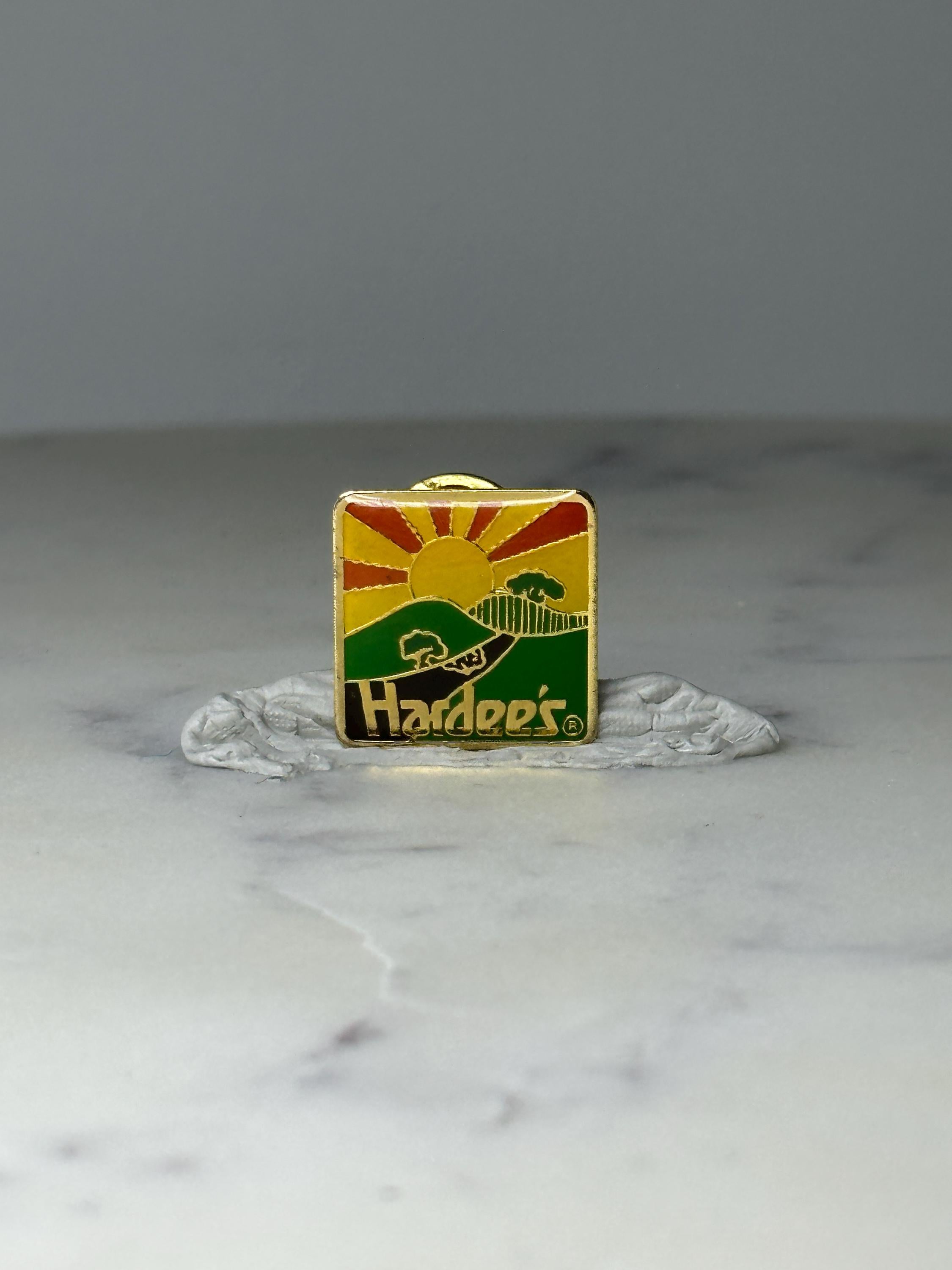 Vintage Hardees Sunset Logo Enamel Pin: Gold Tone - 1980s Restaurant Promo