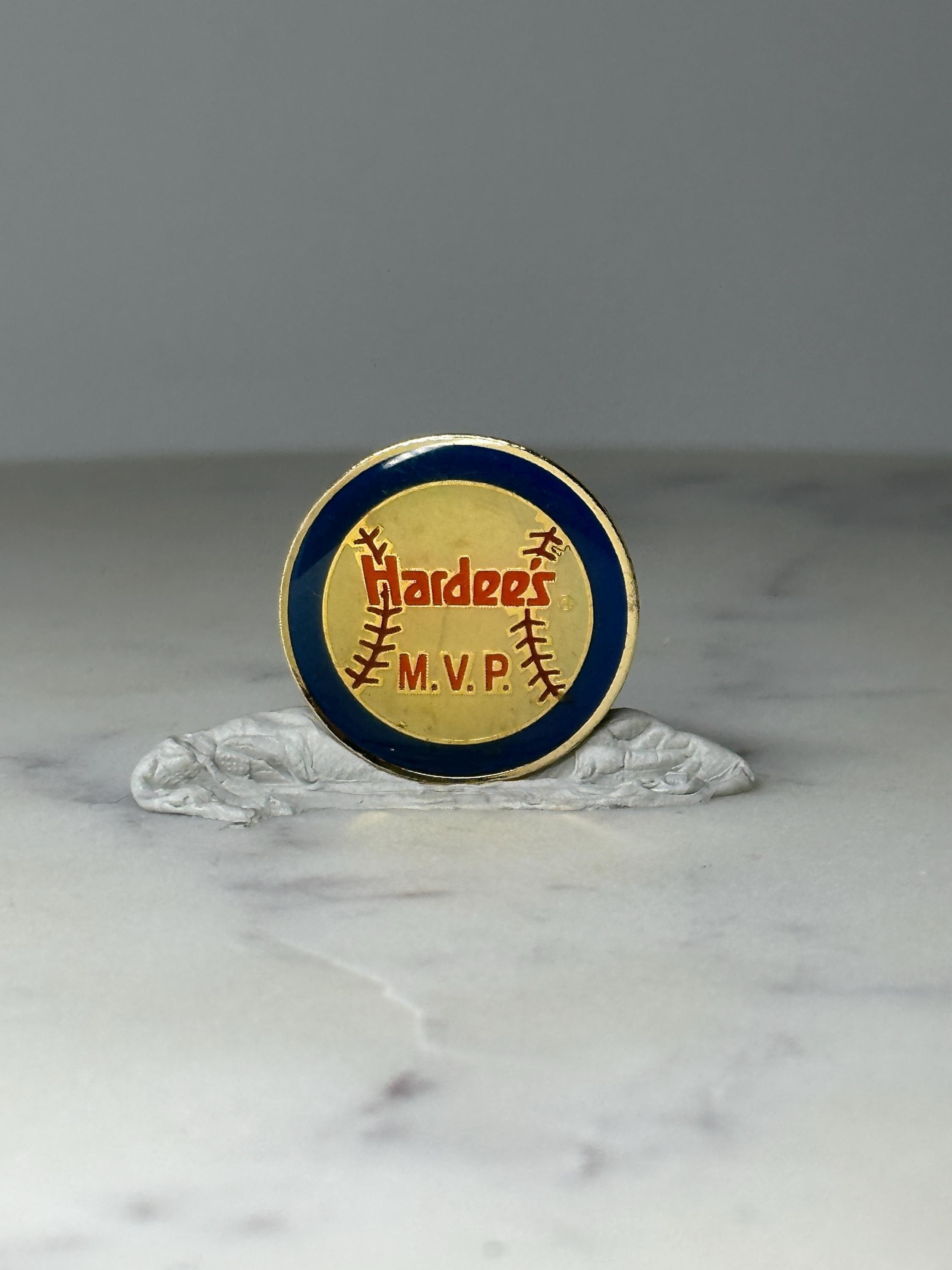 Vintage Hardees MVP Baseball Pin: Gold Tone Enamel - 1980s Promo Accessory