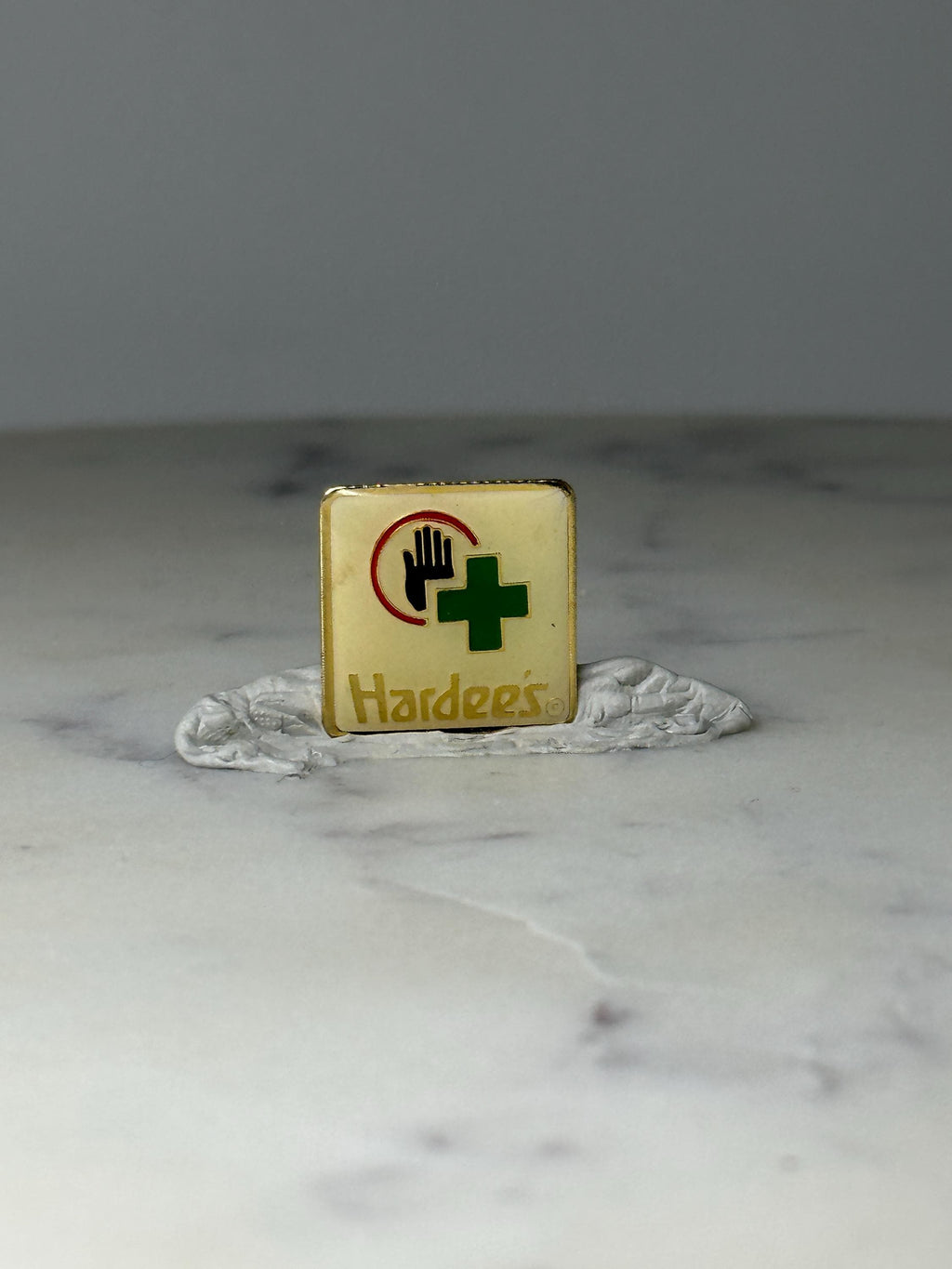 Vintage Hardees Safety Award Lapel Pin: Gold Tone Enamel - 1980s Company Accessory
