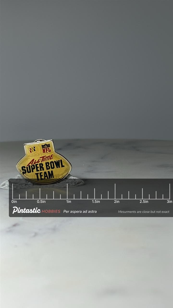 Vintage Buick NFL Super Bowl Team Pin: Gold Tone - 1990s Sports with ruler overlay for size reference