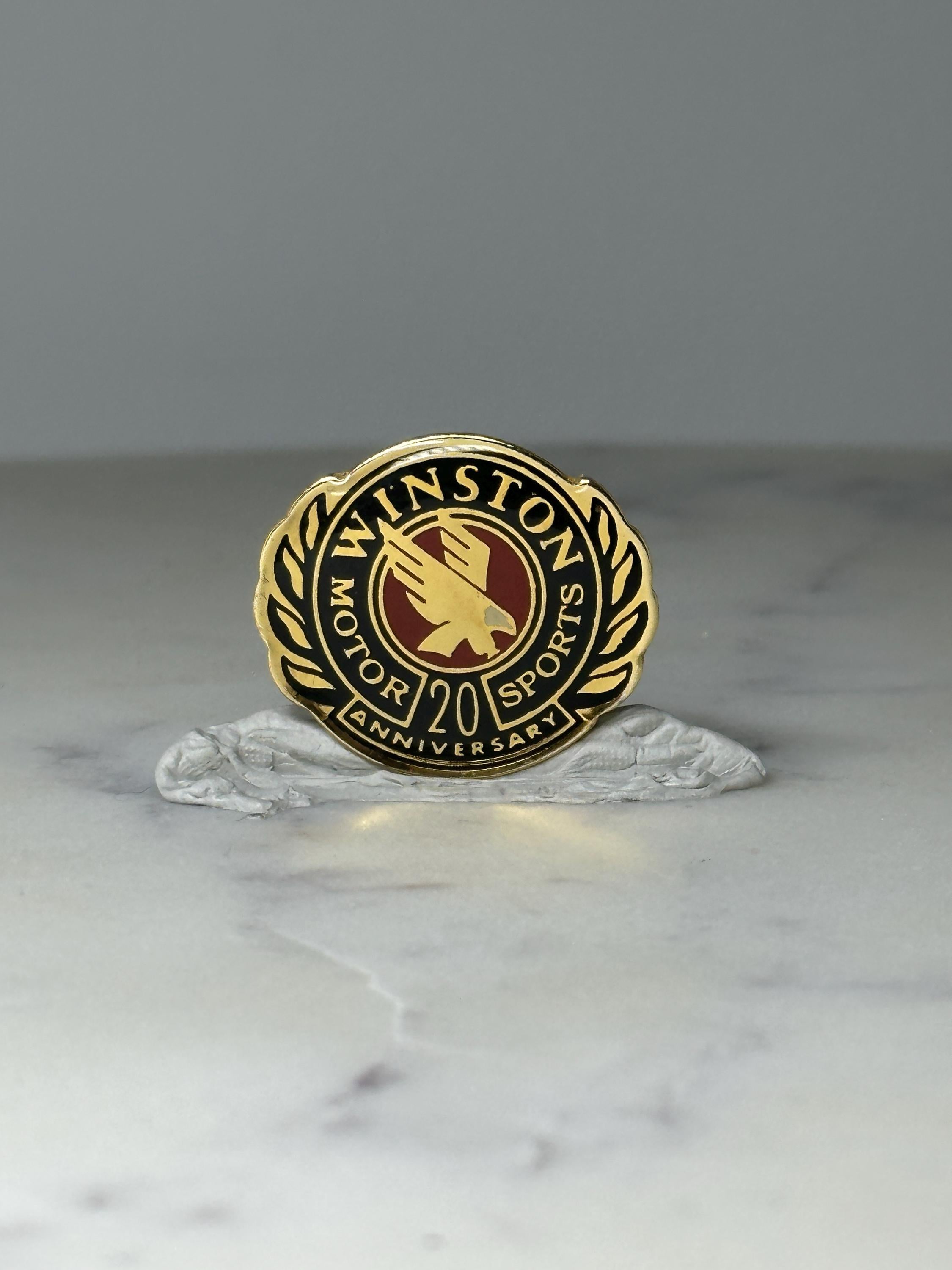 Vintage Winston Motor Sports Pin: Gold Tone Enamel - 20th Anniversary Accessory