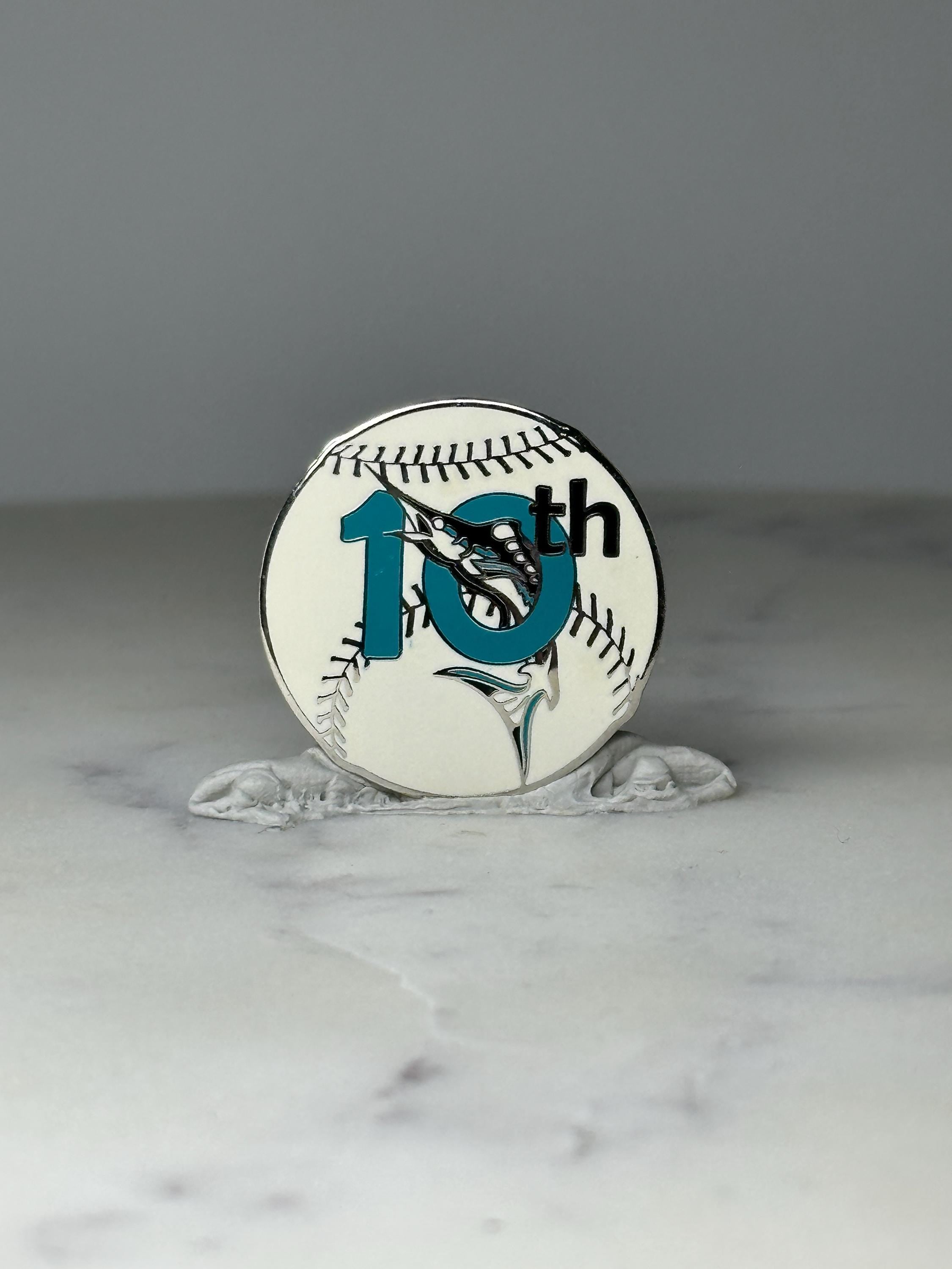 Limited Edition Vintage Florida Marlins 10th Anniversary Pin 70 of 300: Teal Enamel - MLB
