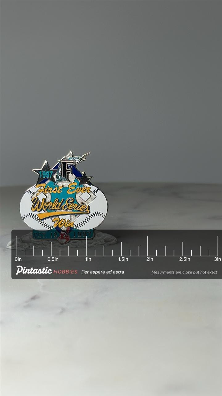Limited Edition Florida Marlins First World Series Win Pin 913 of 1000: Enamel 1997 Champs Accessory with ruler overlay for s