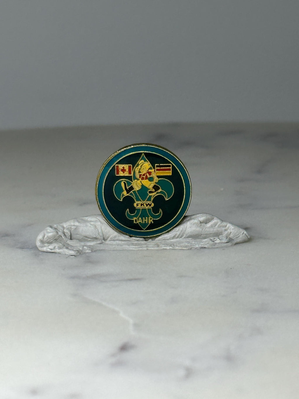 Vintage Canada Germany Scout Enamel Pin: Green Gold - 1980s Accessory