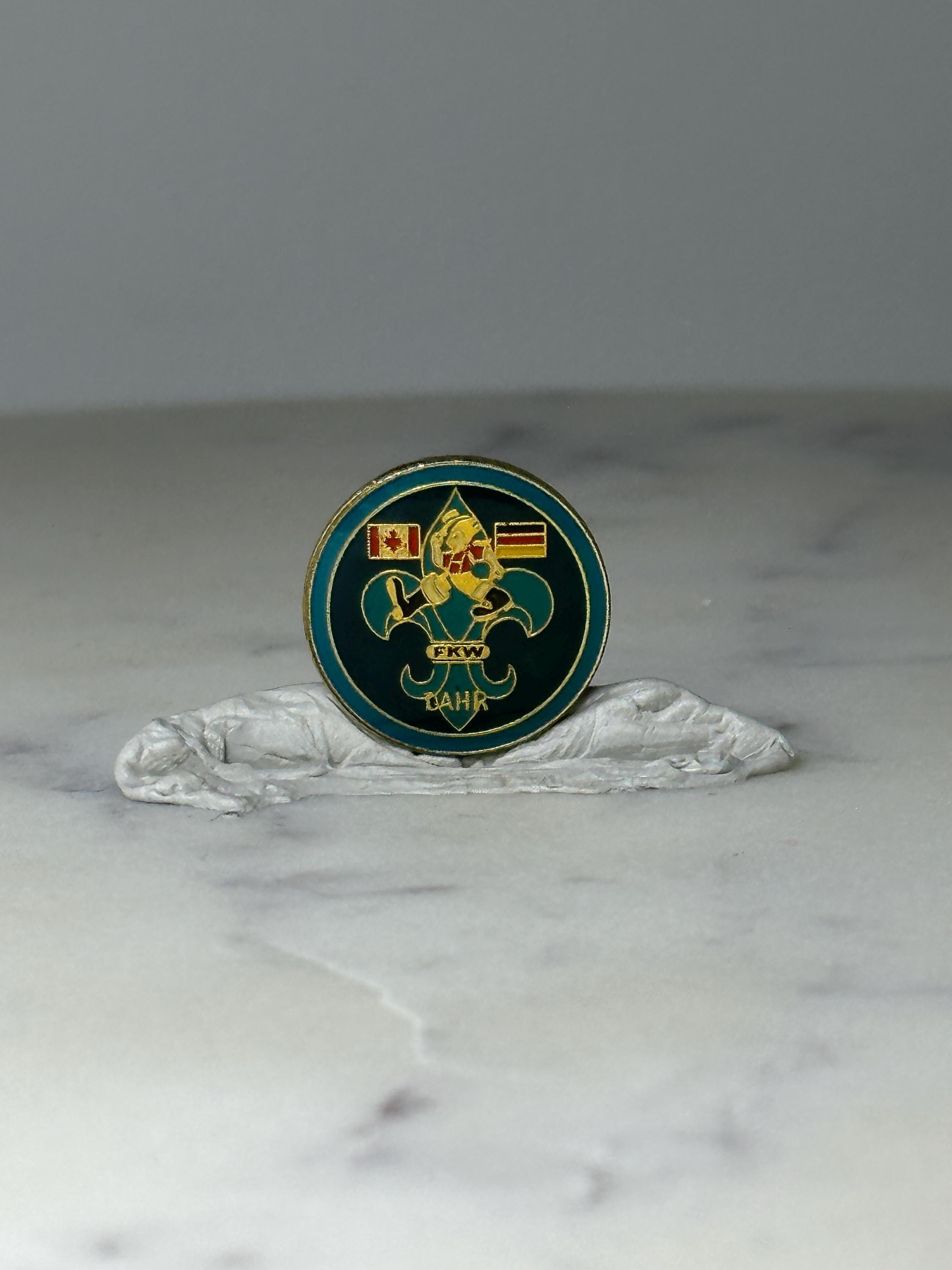 Vintage Canada Germany Scout Enamel Pin: Green Gold - 1980s Accessory