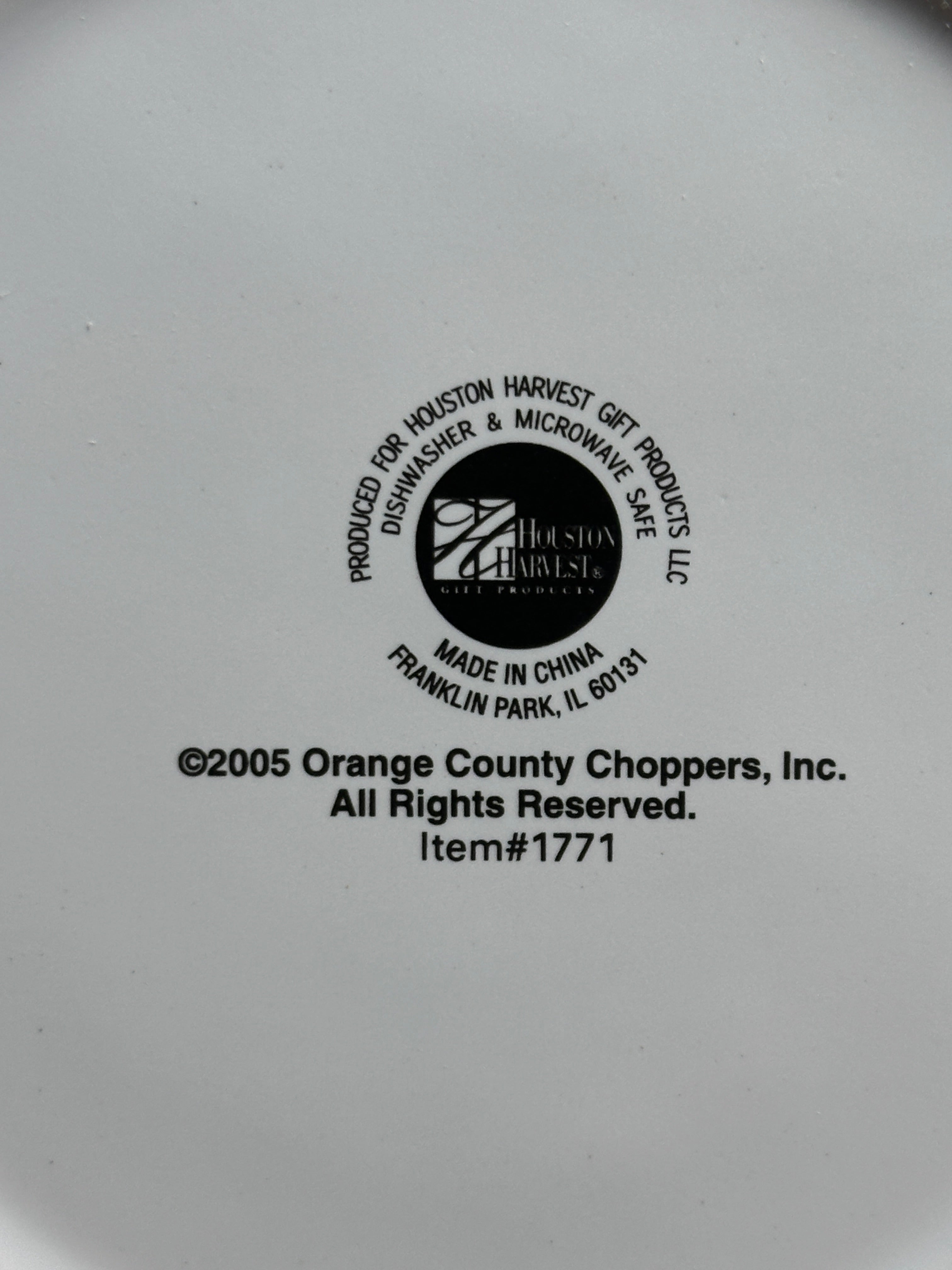 Orange County Choppers 2005 ceramic mug bottom mark Houston Harvest Item 1771