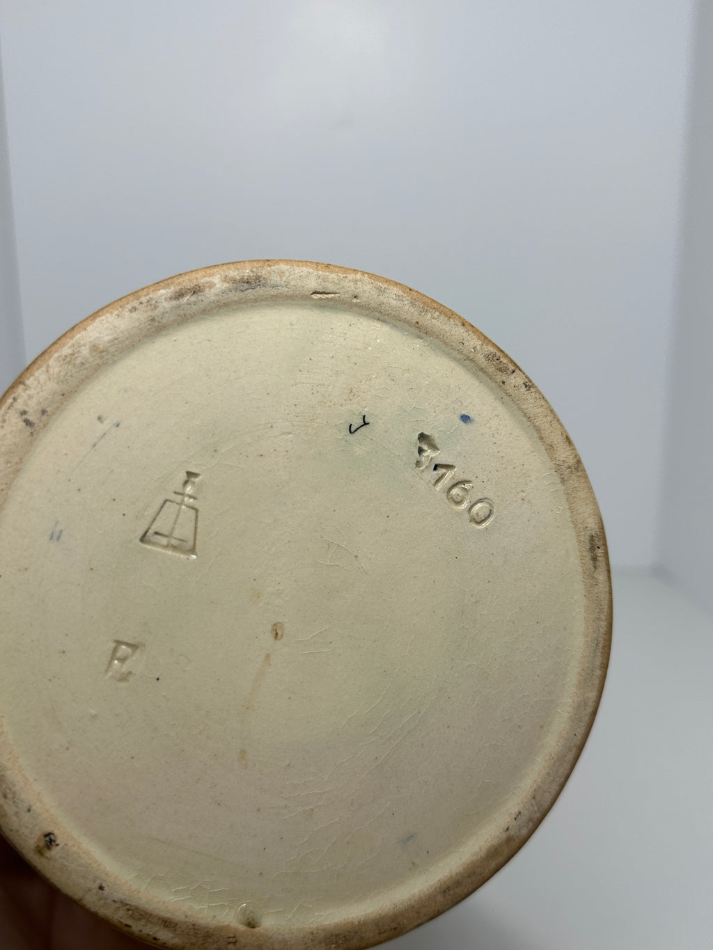 German decorative beer stein with pewter lid, blue and tan raised relief village design, marked 160