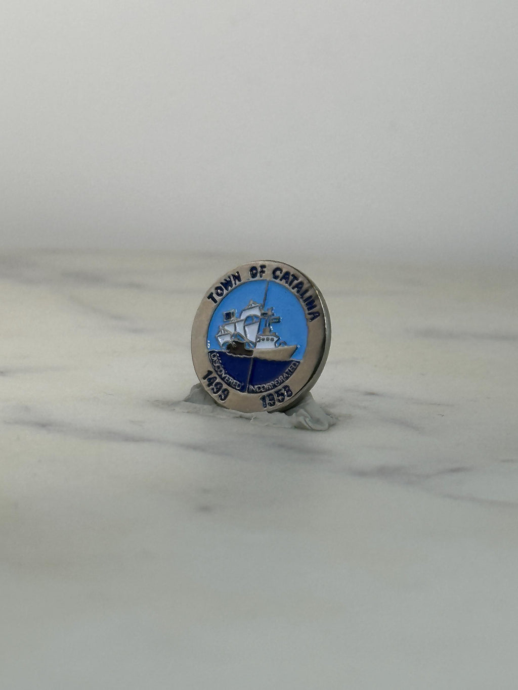 Town of Catalina Souvenir Pin: Silver & Blue Enamel - Nautical History Accessory