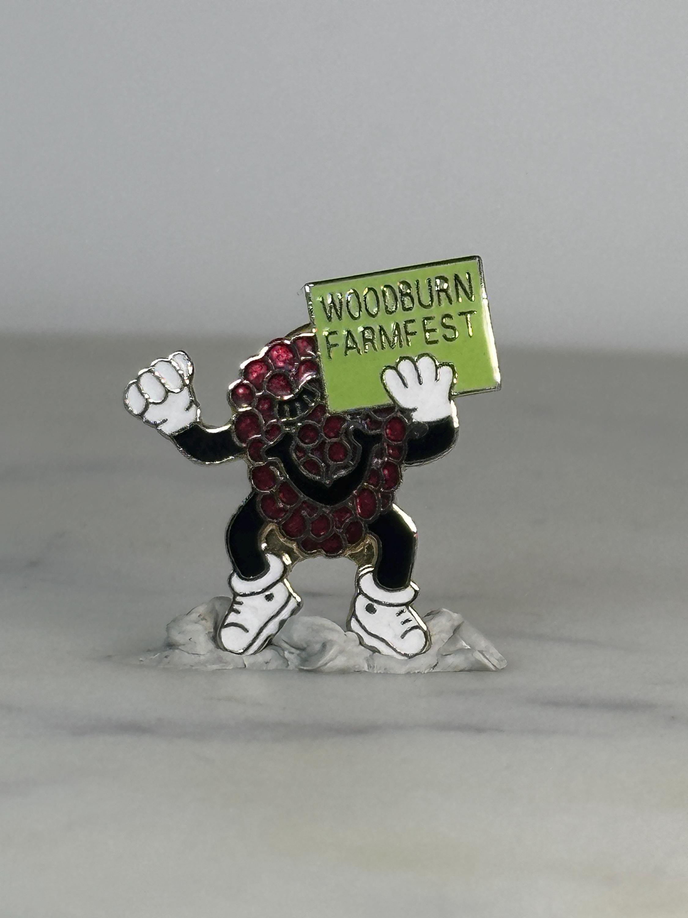 Woodburn Farmfest Enamel Pin: Dancing Berry Mascot - Retro Festival Accessory
