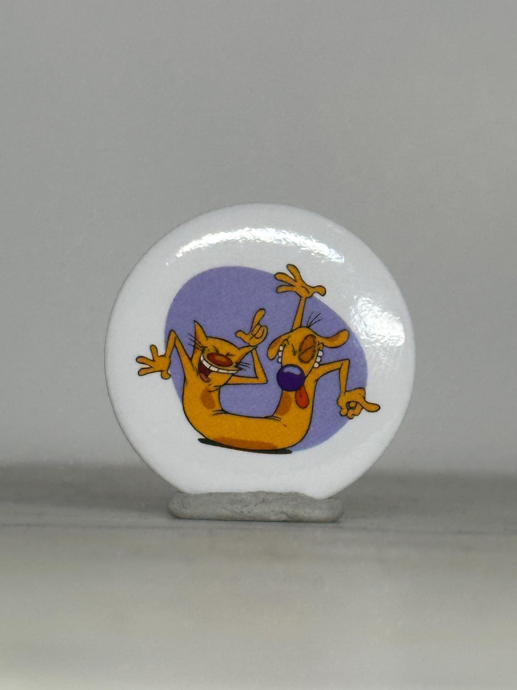 Vintage CatDog Enamel Pin: Glossy White Finish - 90s Cartoon Accessory
