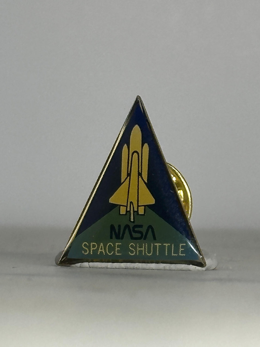 Vintage NASA Space Shuttle Enamel Pin: Triangular Gold-Tone - Retro Space Accessory
