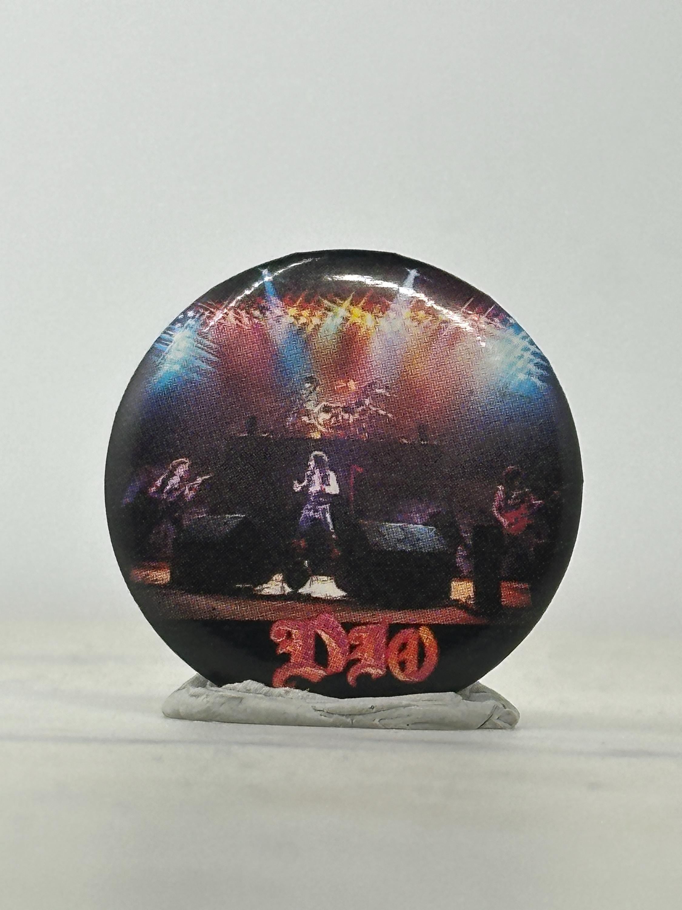 DIO Band Button Pin: Glossy Concert Image - Vintage Rock Accessory