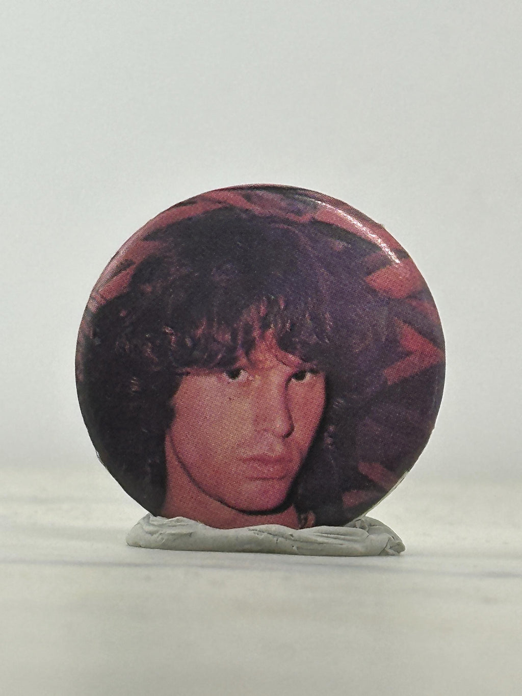 Jim Morrison Photo Button Pin: Glossy Finish - 1970s Rock Accessory