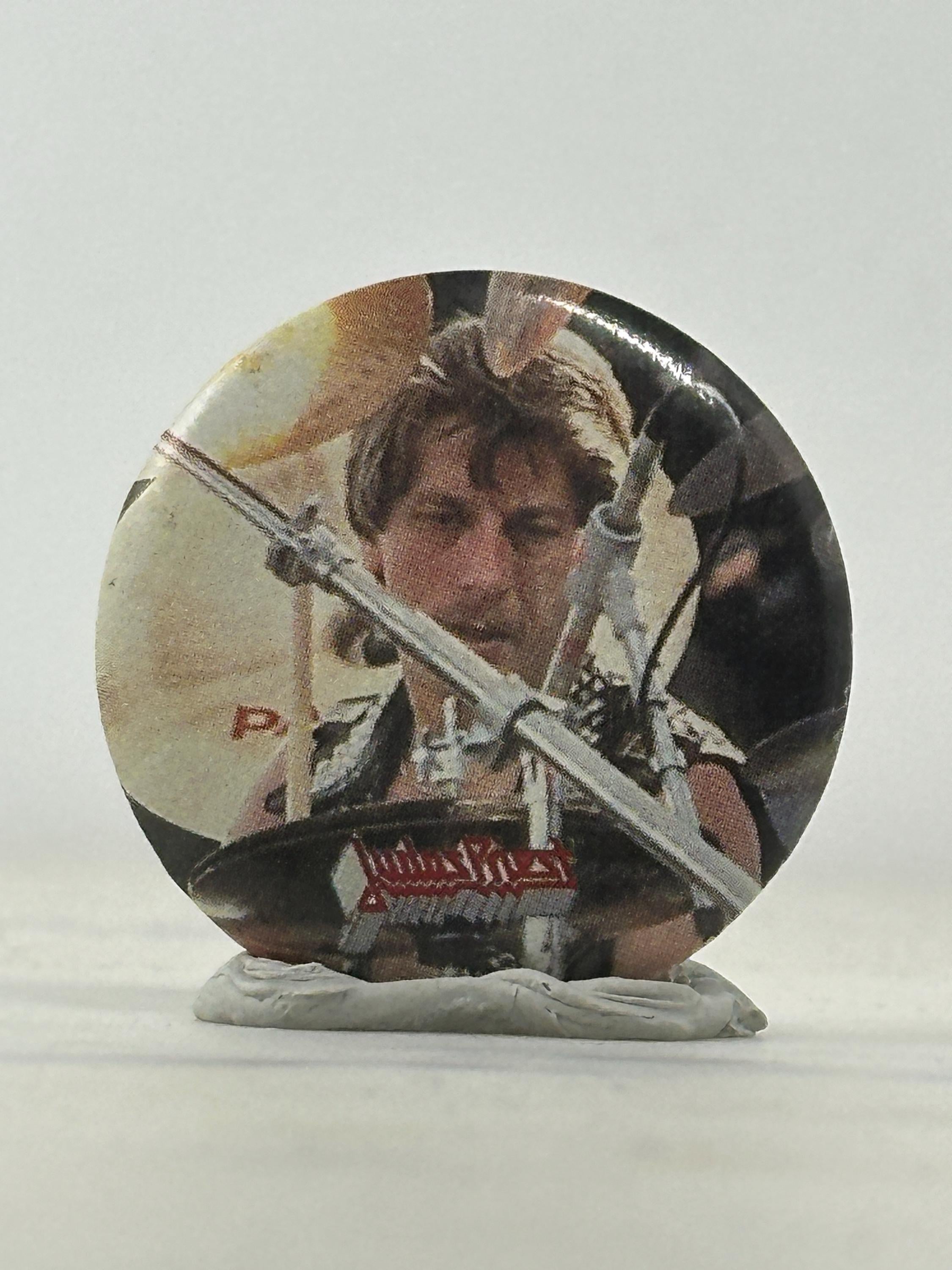 Judas Priest Band Pin: Round Photo Button - 1980s Rock Accessory