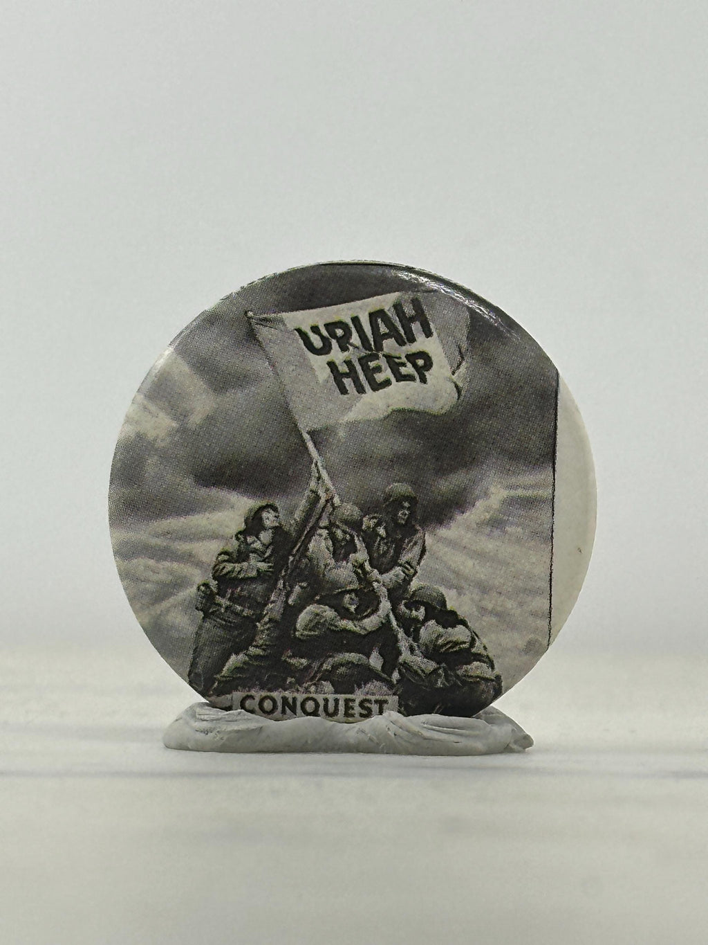 Uriah Heep Band Pin: Black & White Round - Vintage Rock Accessory