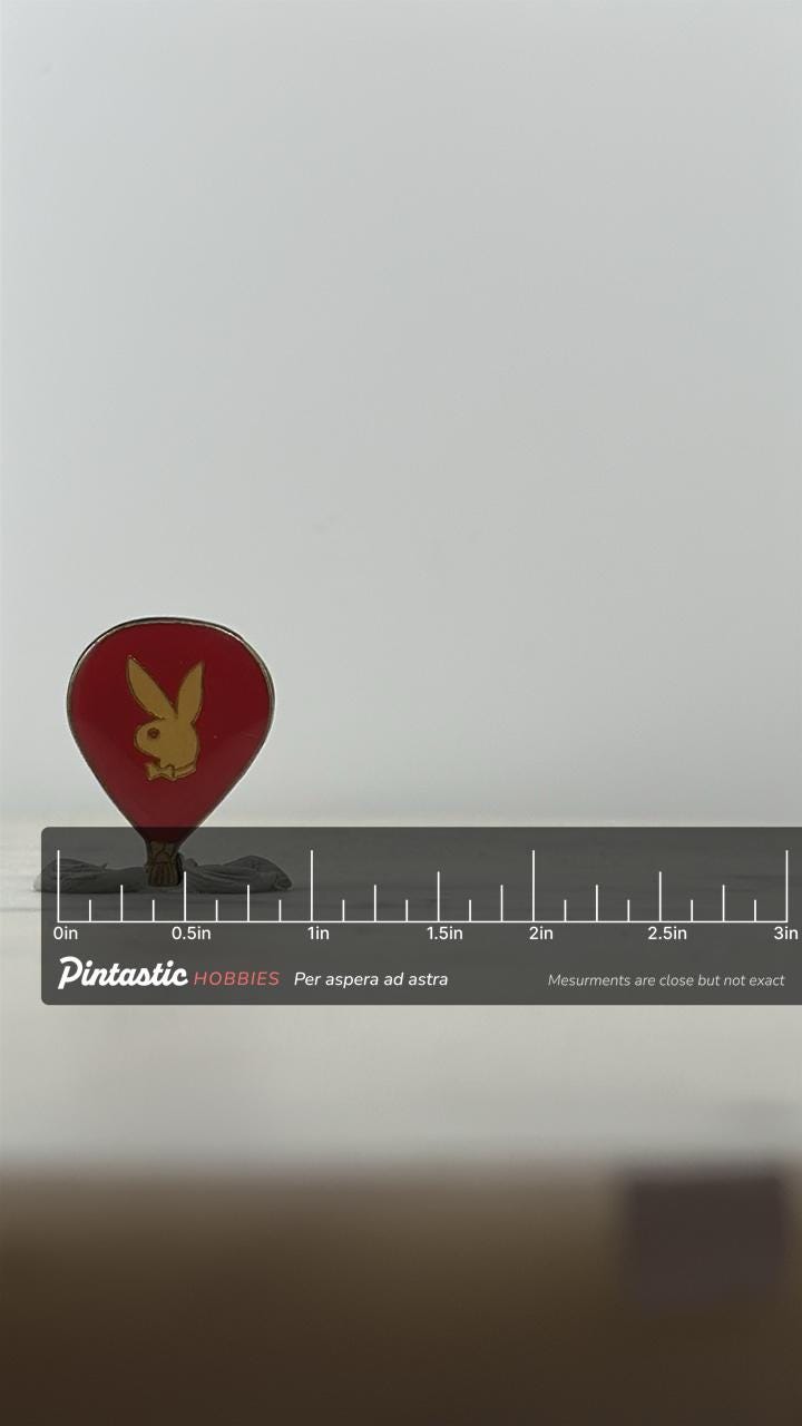 Playboy Balloon Enamel Pin: Red Gold Tone - Retro Collectible Accessory with ruler overlay for size reference