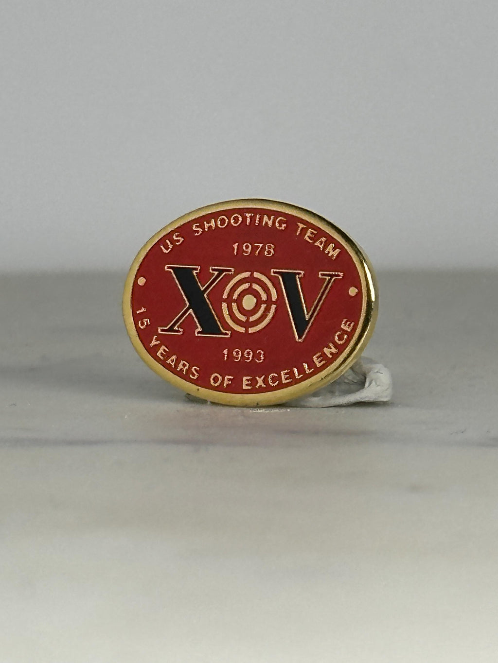 US Shooting Team Enamel Pin: Red Gold Finish - 1990s Sports Accessory