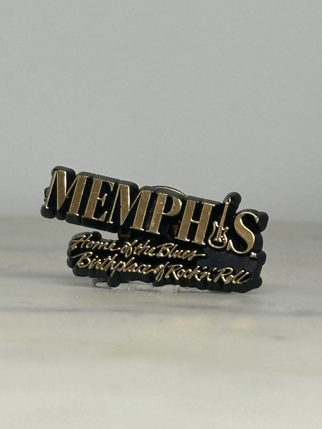 Memphis Souvenir Pin: Black Gold Enamel - Music History Accessory