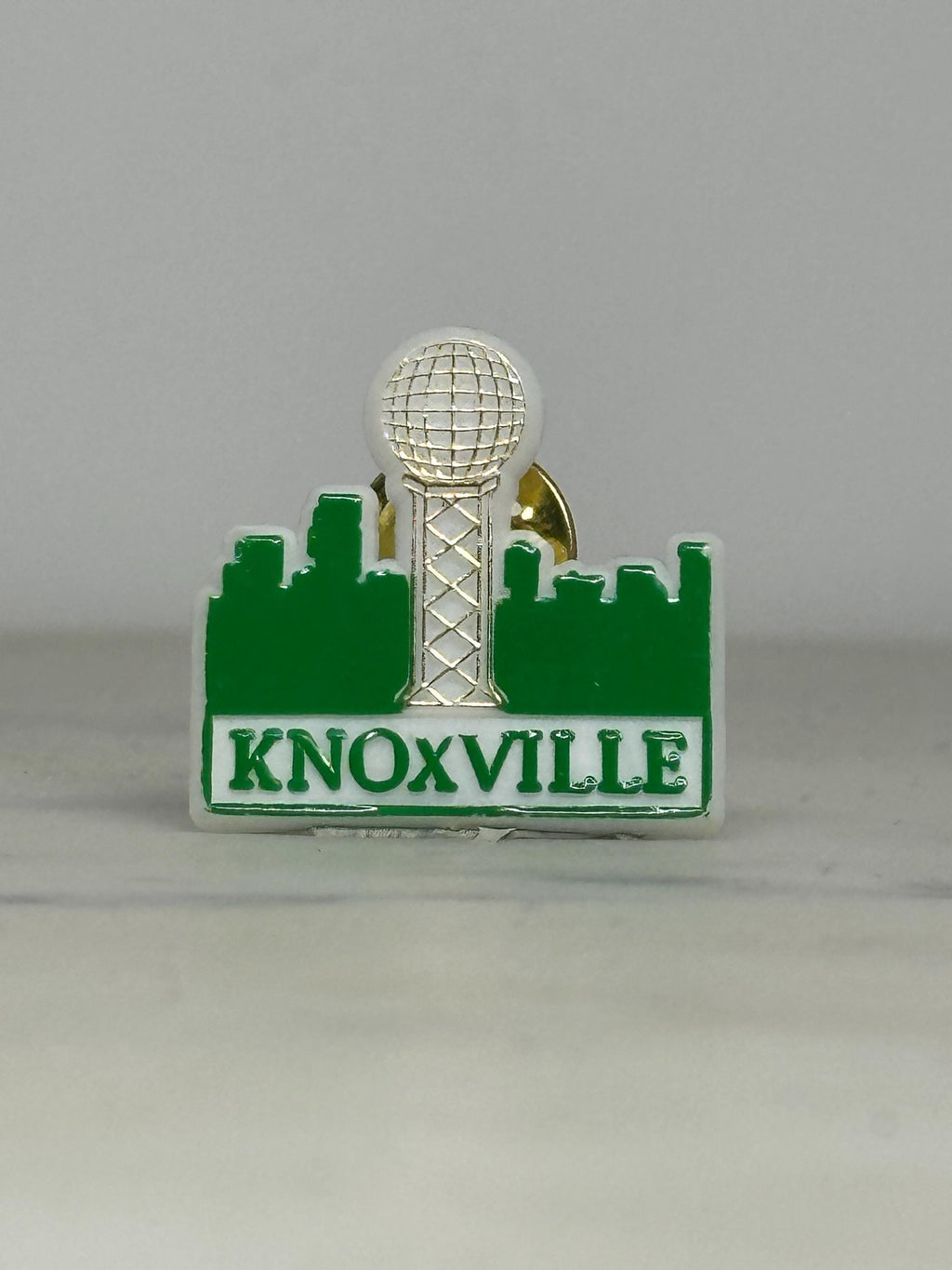 Knoxville Skyline Enamel Pin: Green & Silver Finish - Retro City Accessory