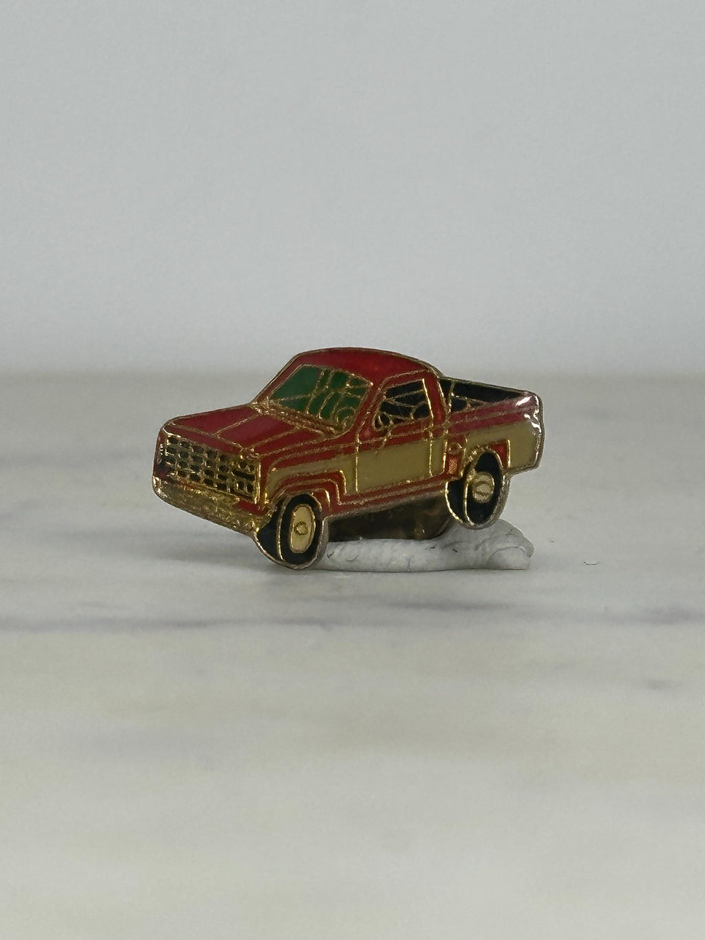Red Pickup Truck Enamel Pin: Gold Trim Detail - Retro Car Accessory