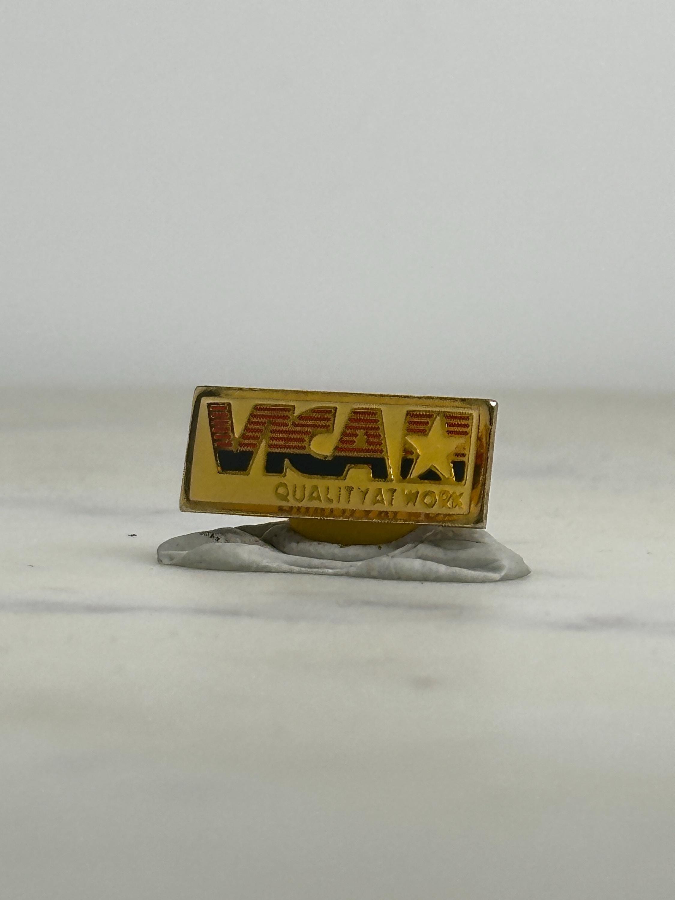 VECA Quality at Work Pin: Gold Tone Enamel - Vintage Workplace Accessory