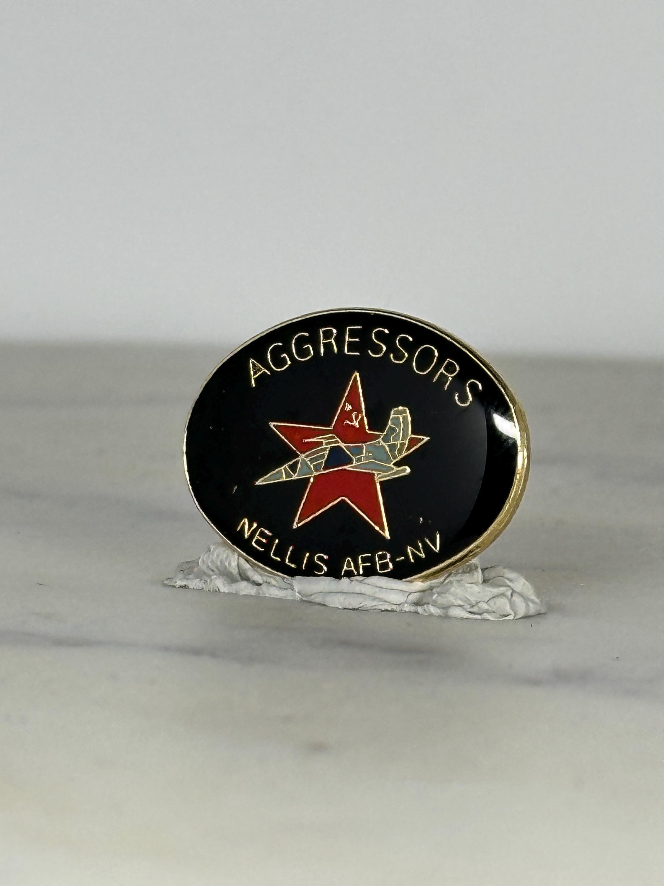 Nellis AFB Aggressors Pin: Black Enamel Oval - Military Collectible Accessory