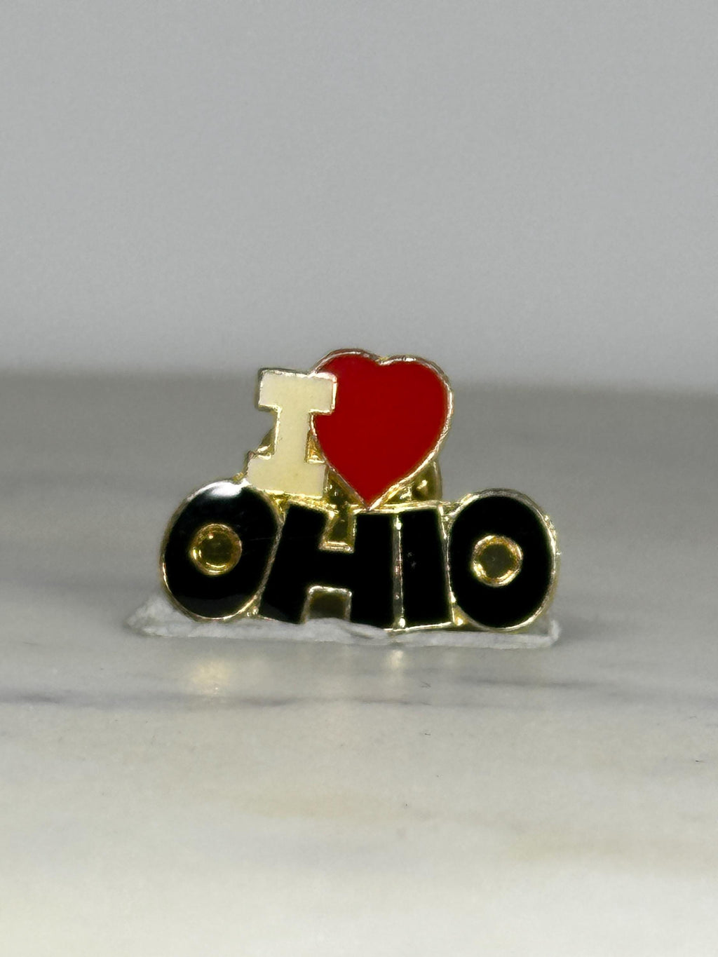 I Love Ohio Souvenir Pin: Red Heart Black Text - Vintage Travel Accessory