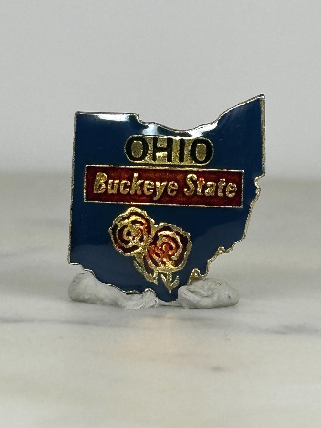 Ohio State Enamel Pin: Blue Gold Finish - Vintage Travel Accessory