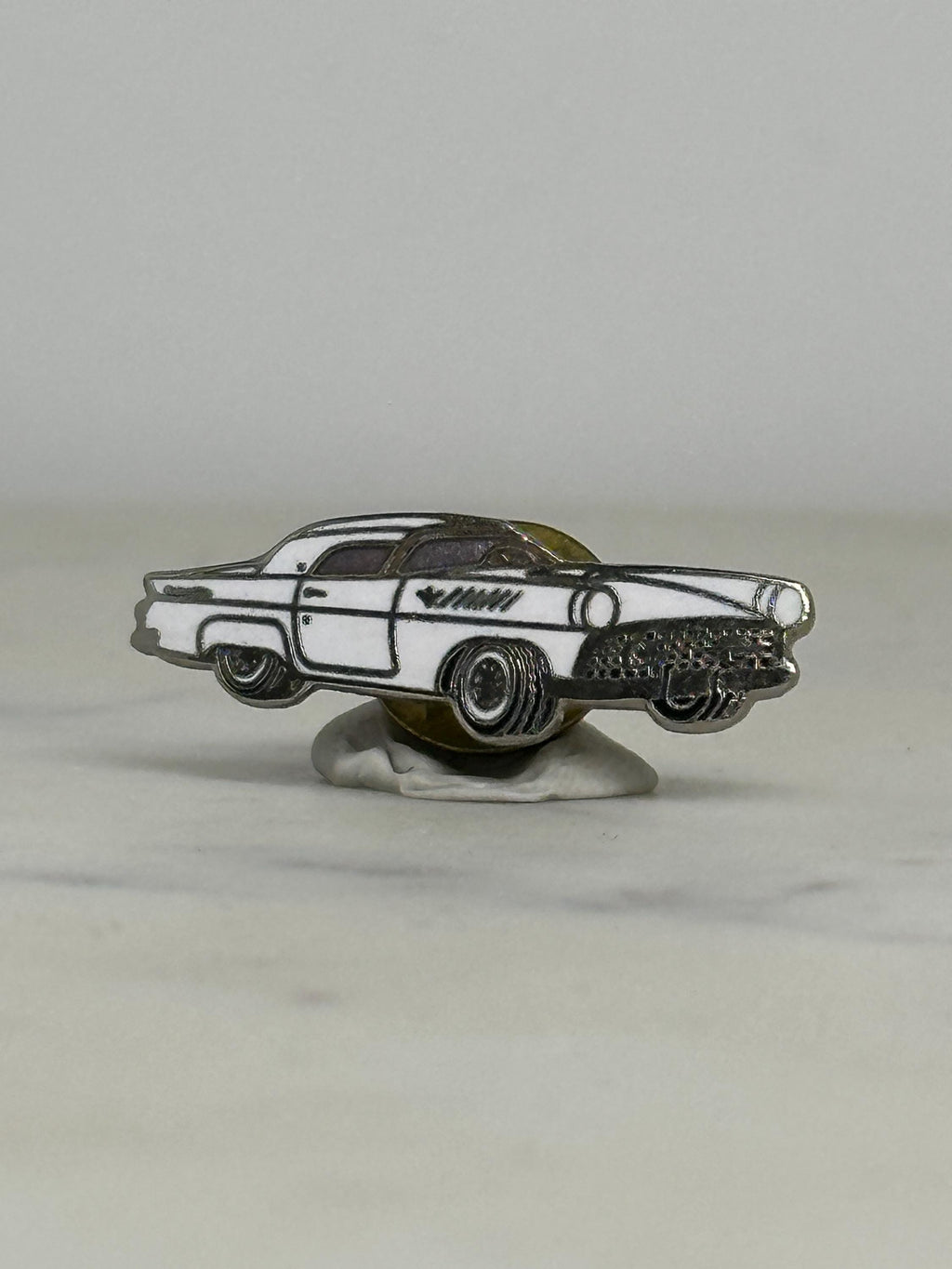 1958 Ford Thunderbird Pin – Vintage White Enamel Classic Car Lapel