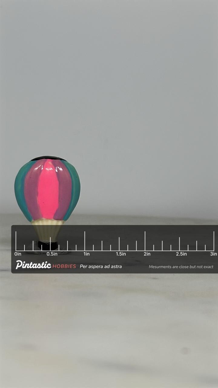 Hot Air Balloon Enamel Pin: Neon Pink & Teal - Retro Travel Accessory with ruler overlay for size reference