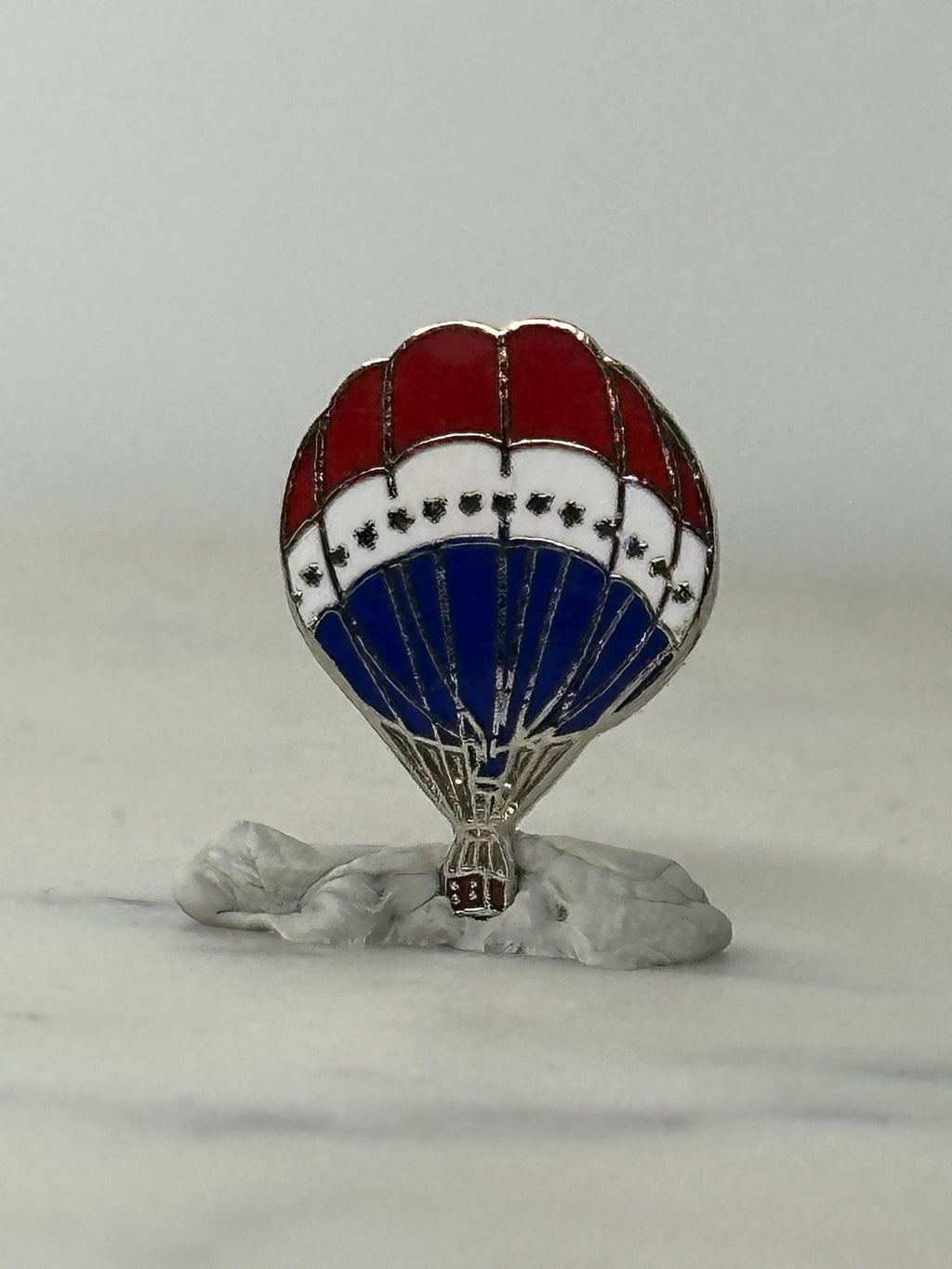 Hot Air Balloon Enamel Pin: Patriotic Red White Blue - Vintage Travel Accessory