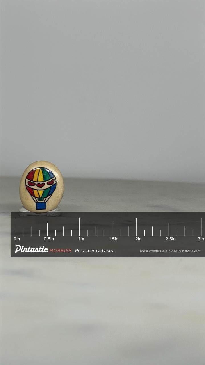 Hot Air Balloon Enamel Pin: Rainbow Heart Design - Whimsical Retro Accessory with ruler overlay for size reference