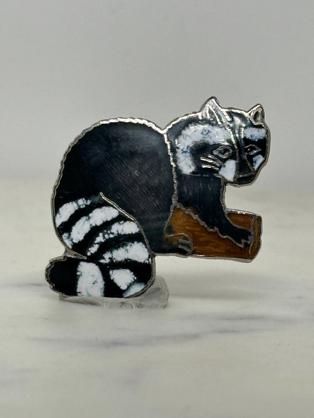 Raccoon Enamel Pin: Black White Brown Cloisonné - Woodland Animal Accessory