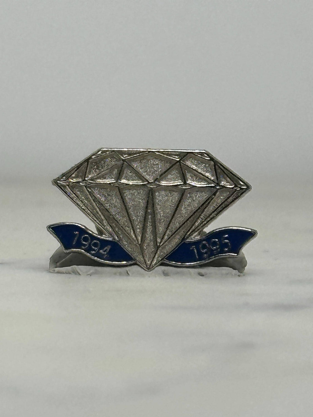 Diamond Anniversary Enamel Pin: Silver & Blue Finish - 1990s Collectible Accessory