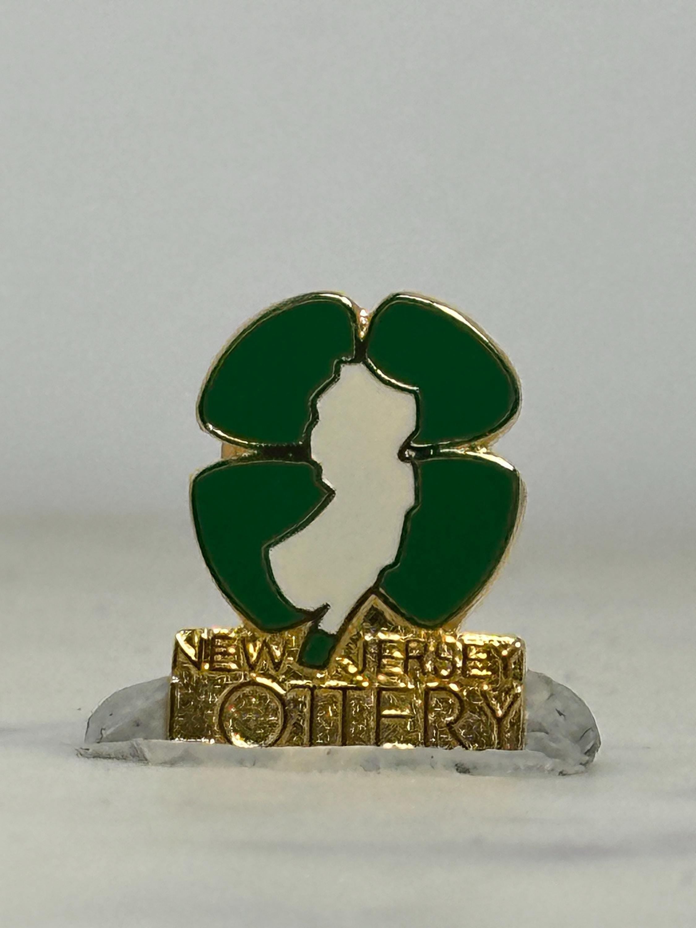New Jersey Lottery Enamel Pin: Green & Gold Finish - Vintage Collector Accessory
