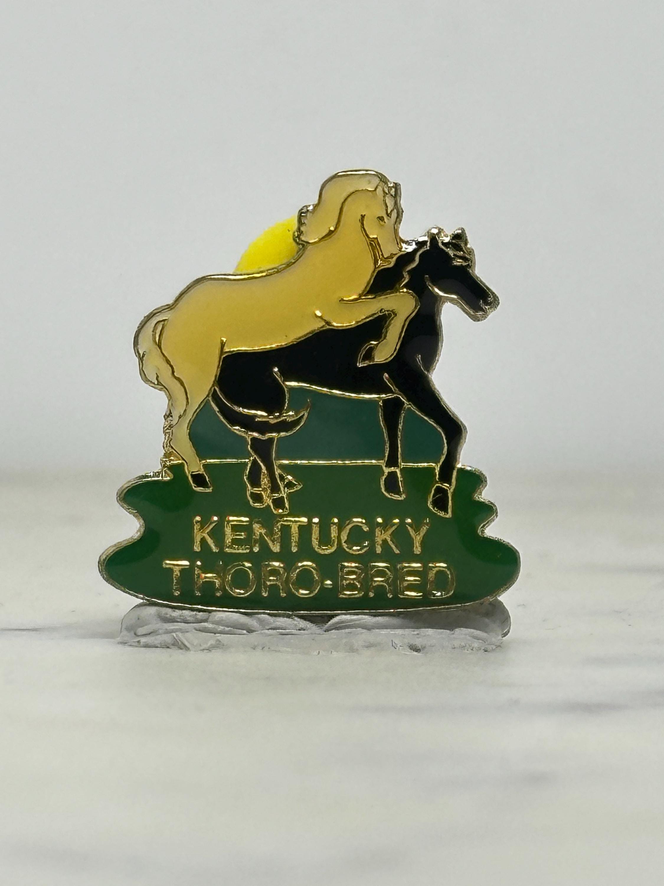 Kentucky Thoro-Bred Horse Pin: Gold & Black Enamel - Vintage Equestrian Accessory