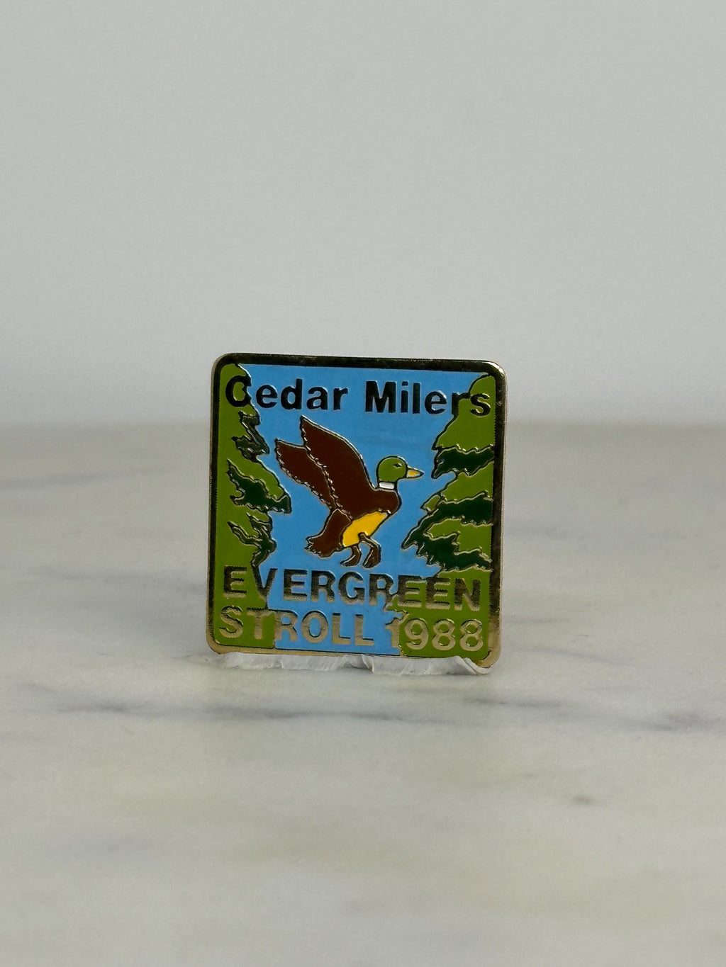 Cedar Milers Hiking Pin: Duck Scene Enamel - 1980s Nature Accessory